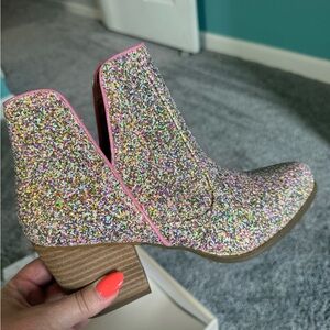 Glitter Ankle Boots with Pink Trim